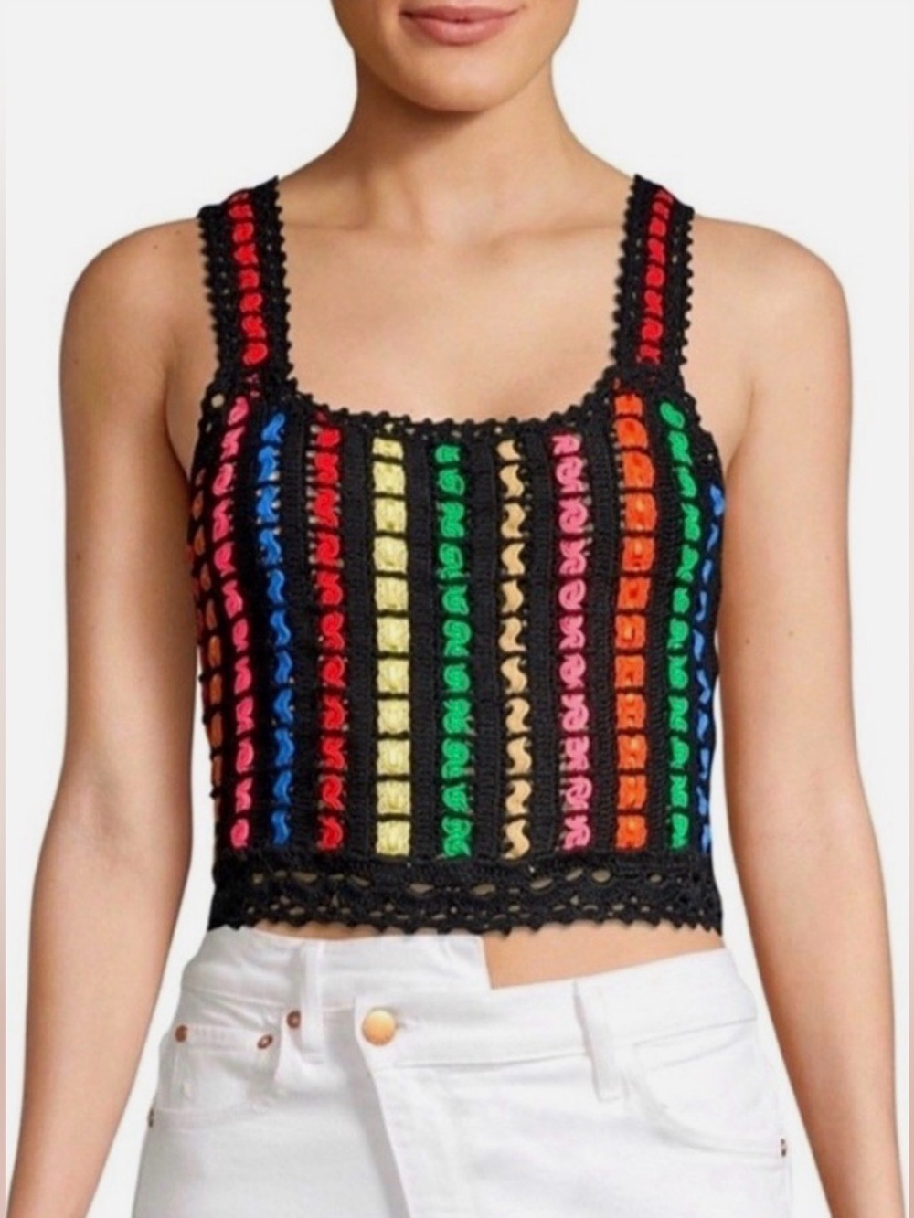 Alice + Olivia Lorri Crochet Tank Top Black / Multi Size S